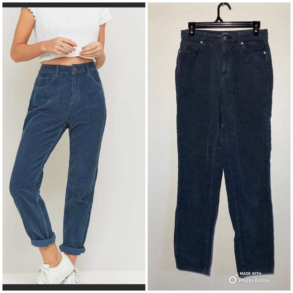 BDG Mom-High Rise Corduroy Gray/Blue Pants 5 Pocket Zipper/Button Size 27